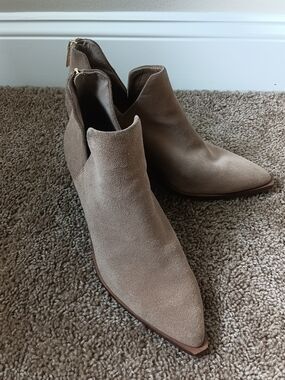Women's Taupe Suede Pointed Ankle Booties with Side Zip